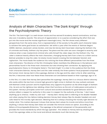 Psychodynamic Analysis of ‘The Dark Knight’ Characters