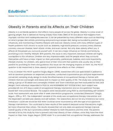 Obesity in Parents and its Affects on Their Children