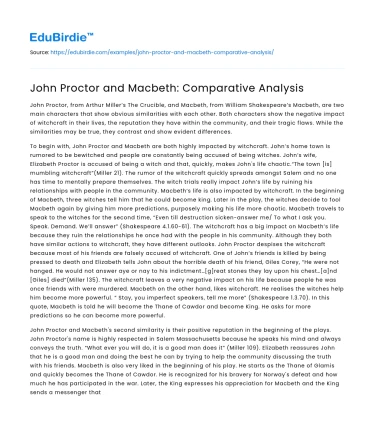 John Proctor and Macbeth: Comparative Analysis