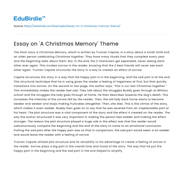 Essay on ‘A Christmas Memory’ Theme