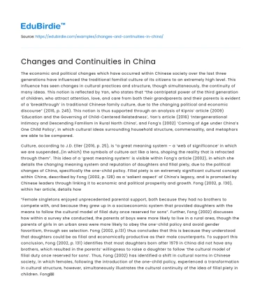 Changes and Continuities in China