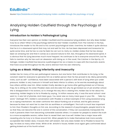 Analysing Holden Caulfield through the Psychology of Lying