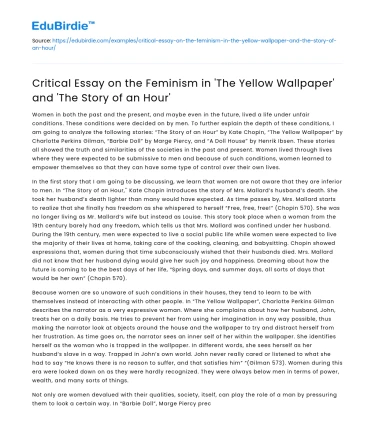 Feminism in ‘The Yellow Wallpaper’ and ‘The Story of an Hour’
