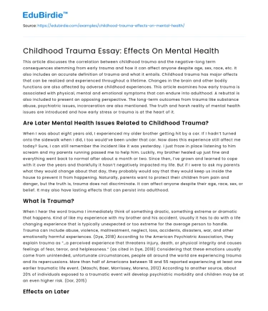 Childhood Trauma Essay: Effects On Mental Health
