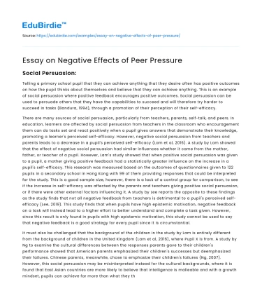 Essay on Negative Effects of Peer Pressure