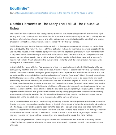 Gothic Elements In The Story The Fall Of The House Of Usher