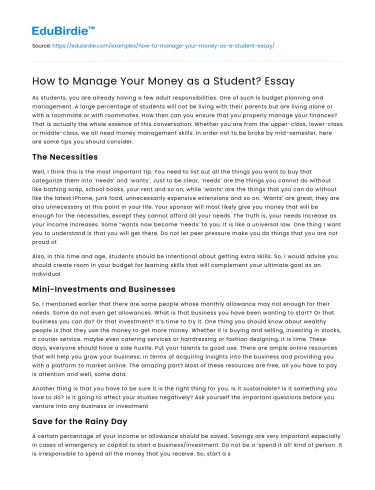 How to Manage Your Money as a Student? Essay