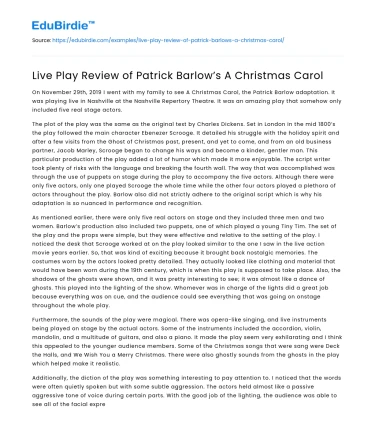 Live Play Review of Patrick Barlow’s A Christmas Carol