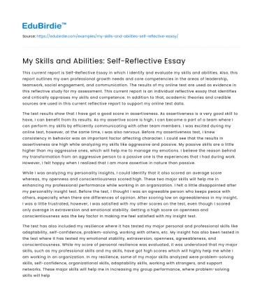 My Skills and Abilities: Self-Reflective Essay