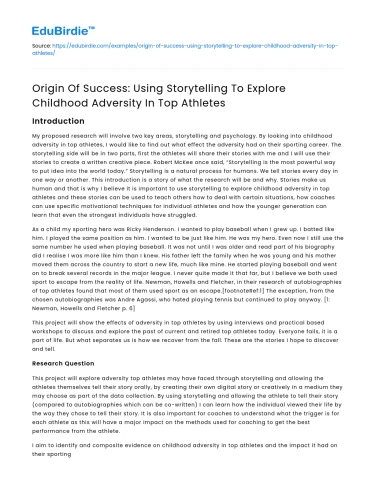 Childhood Adversity in Athletes: Storytelling for Success