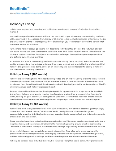 Holidays Essay