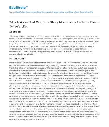 Which Aspect of Gregor’s Story Most Likely Reflects Franz Kafka’s Life
