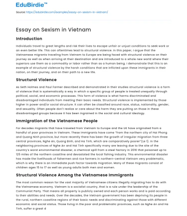 Essay on Sexism in Vietnam