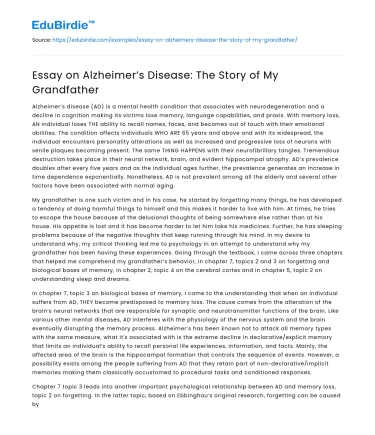 Essay on Alzheimer’s Disease: The Story of My Grandfather