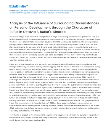 Personal Development and Surroundings in Butler’s Kindred