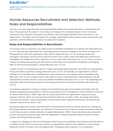 HR Recruitment & Selection: Methods, Roles, Responsibilities