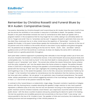 Comparative Essay: Remember and Funeral Blues