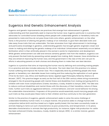 Eugenics And Genetic Enhancement Analysis