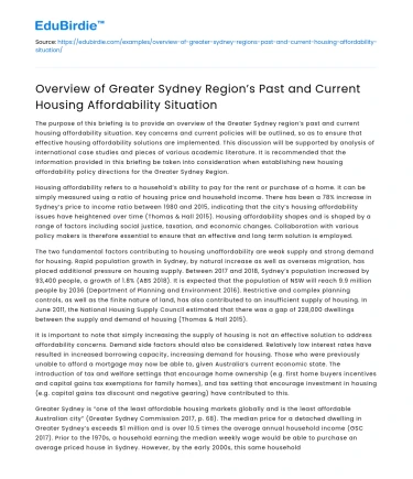 Sydney Region: Past & Current Housing Affordability