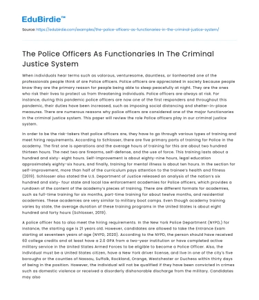 The Police Officers As Functionaries In The Criminal Justice System
