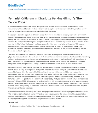 Feminist Criticism in Charlotte Perkins Gilman’s ‘The Yellow Paper’