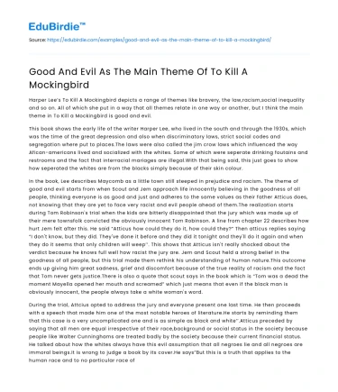 Good And Evil As The Main Theme Of To Kill A Mockingbird