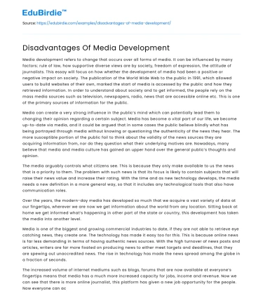 Disadvantages Of Media Development