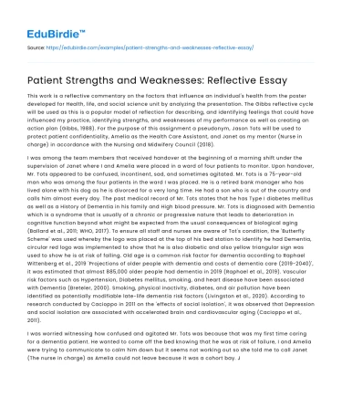 Patient Strengths and Weaknesses: Reflective Essay