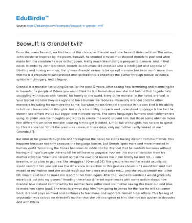 Beowulf: Is Grendel Evil?