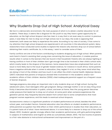 Why Students Drop Out of High School: Analytical Essay