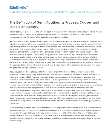 Impact of Gentrification on Society: Process, Causes, Effects