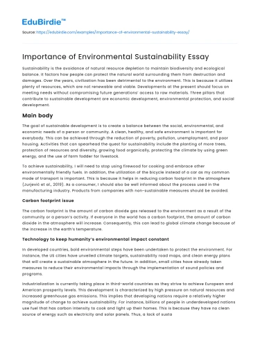 Importance of Environmental Sustainability Essay