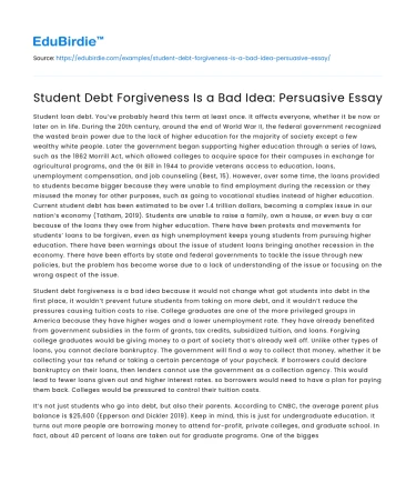 Student Debt Forgiveness Is a Bad Idea: Persuasive Essay
