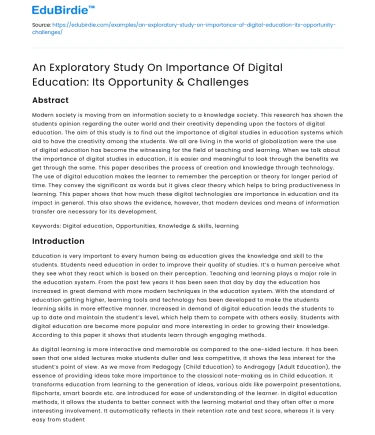 Digital Education: Opportunities & Challenges