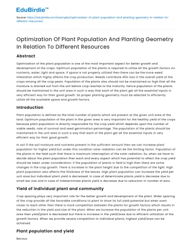 Plant population and geometry optimization for resource management