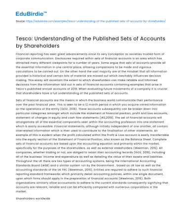 Tesco: Understanding of the Published Sets of Accounts by Shareholders