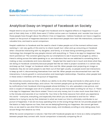 Analytical Essay on Impact of Facebook on Society