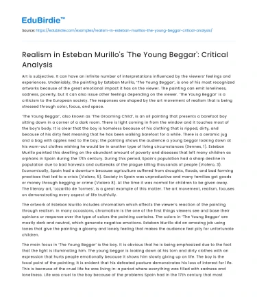 Realism in Esteban Murillo’s ‘The Young Beggar’: Critical Analysis