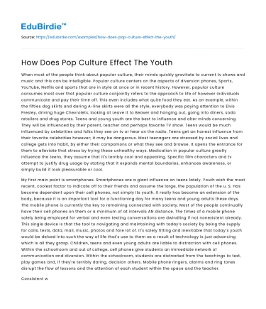 How Does Pop Culture Effect The Youth