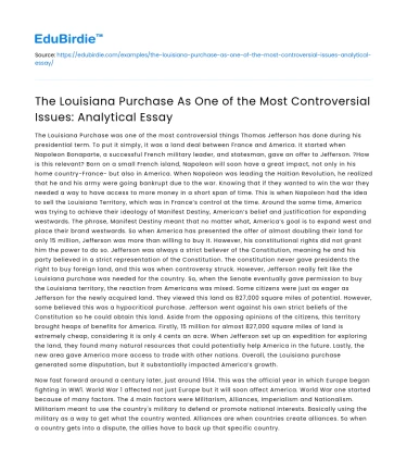 The Louisiana Purchase As One of the Most Controversial Issues