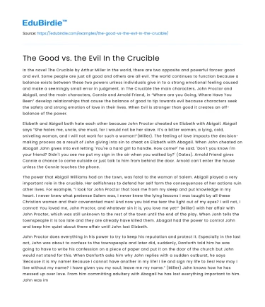 The Good vs. the Evil In the Crucible