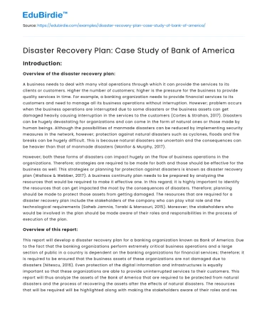 Disaster Recovery Plan: Case Study of Bank of America