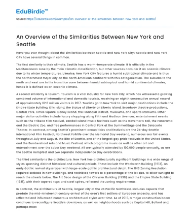 An Overview of the Similarities Between New York and Seattle