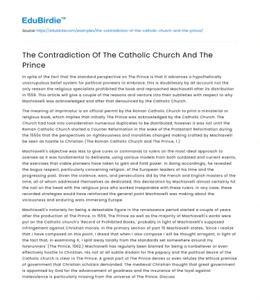 The Contradiction Of The Catholic Church And The Prince