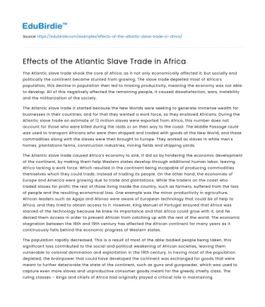 Effects of the Atlantic Slave Trade in Africa