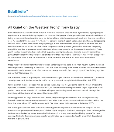 All Quiet on the Western Front’ Irony Essay
