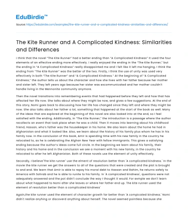 The Kite Runner and A Complicated Kindness: Similarities and Differences