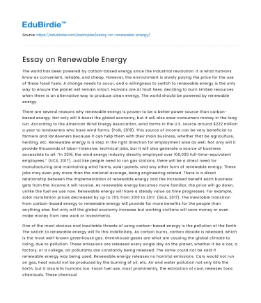 Essay on Renewable Energy