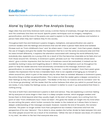 Alone’ by Edgar Allan Poe Analysis Essay