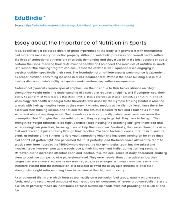 Essay about the Importance of Nutrition in Sports